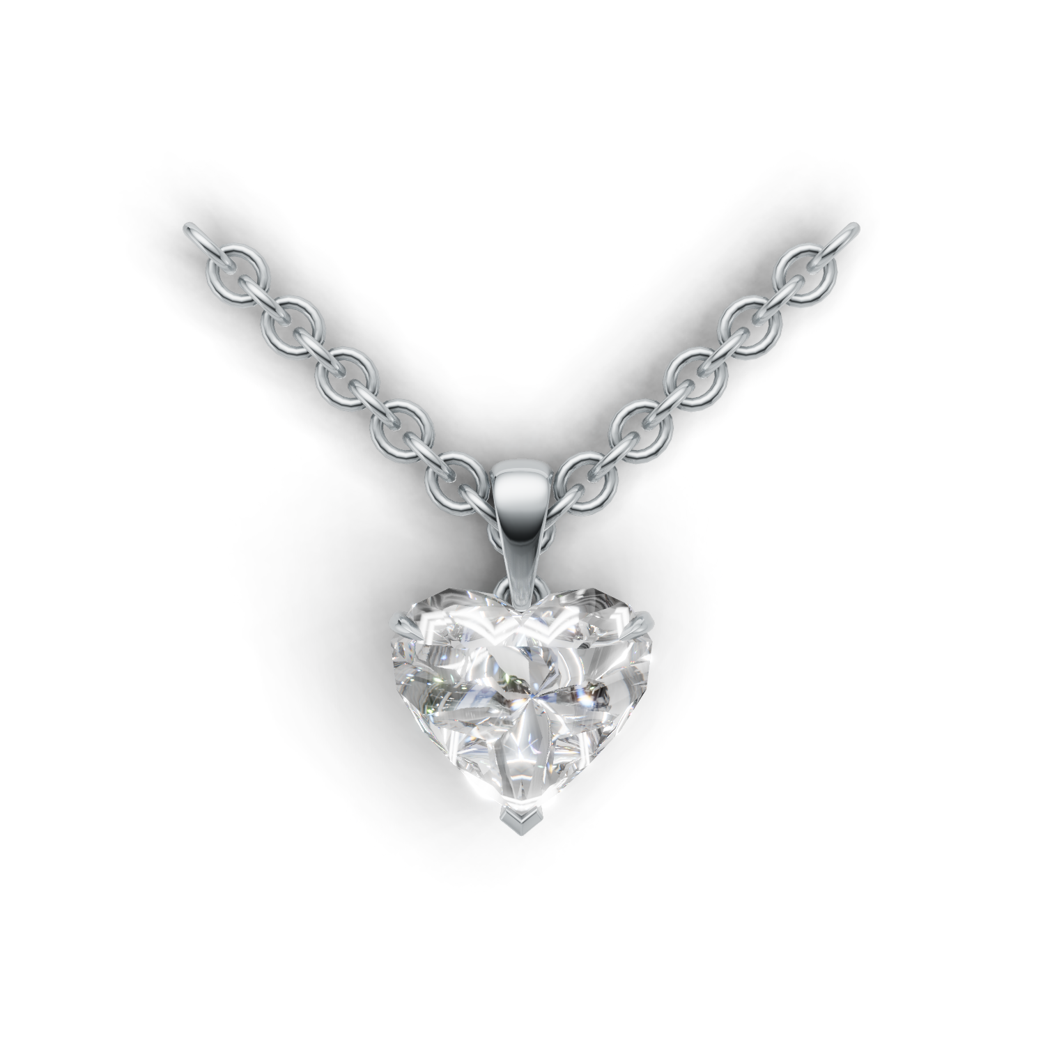 Pendant Heart Solitaire K14 White Gold 2ct