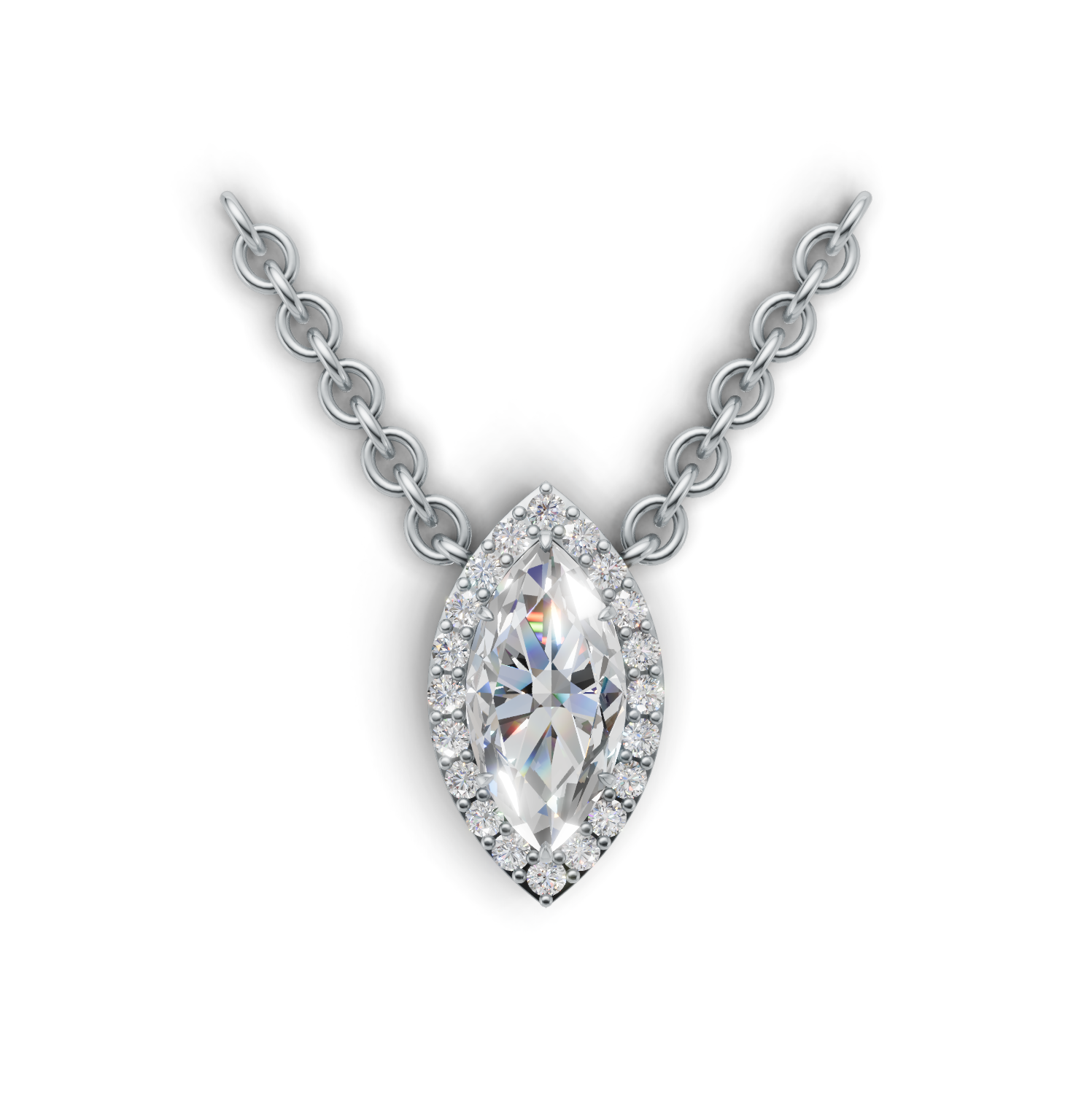 Pendant Marquise Halo K14 White Gold 1ct