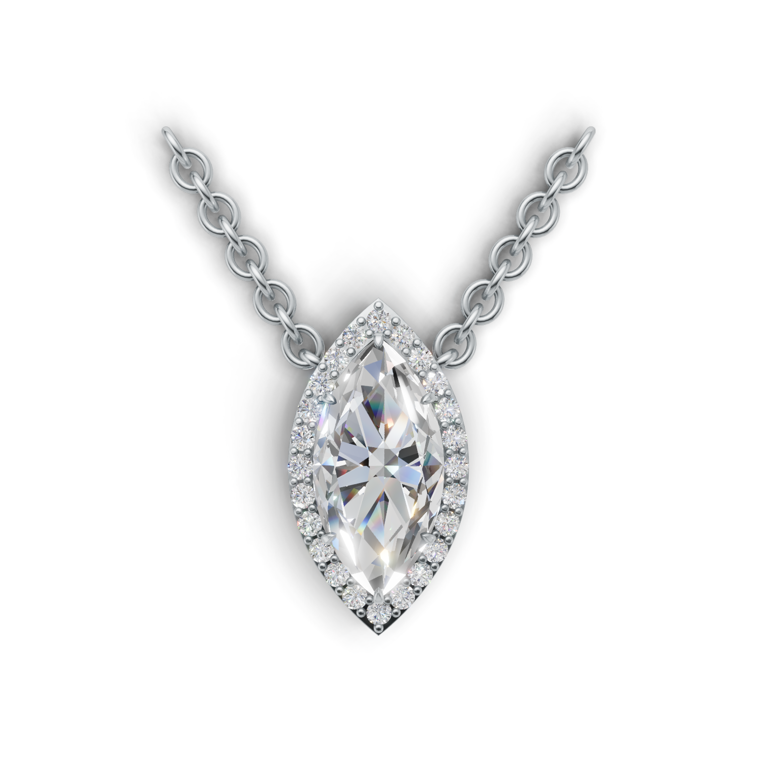 Pendant Marquise Halo K14 White Gold 2ct