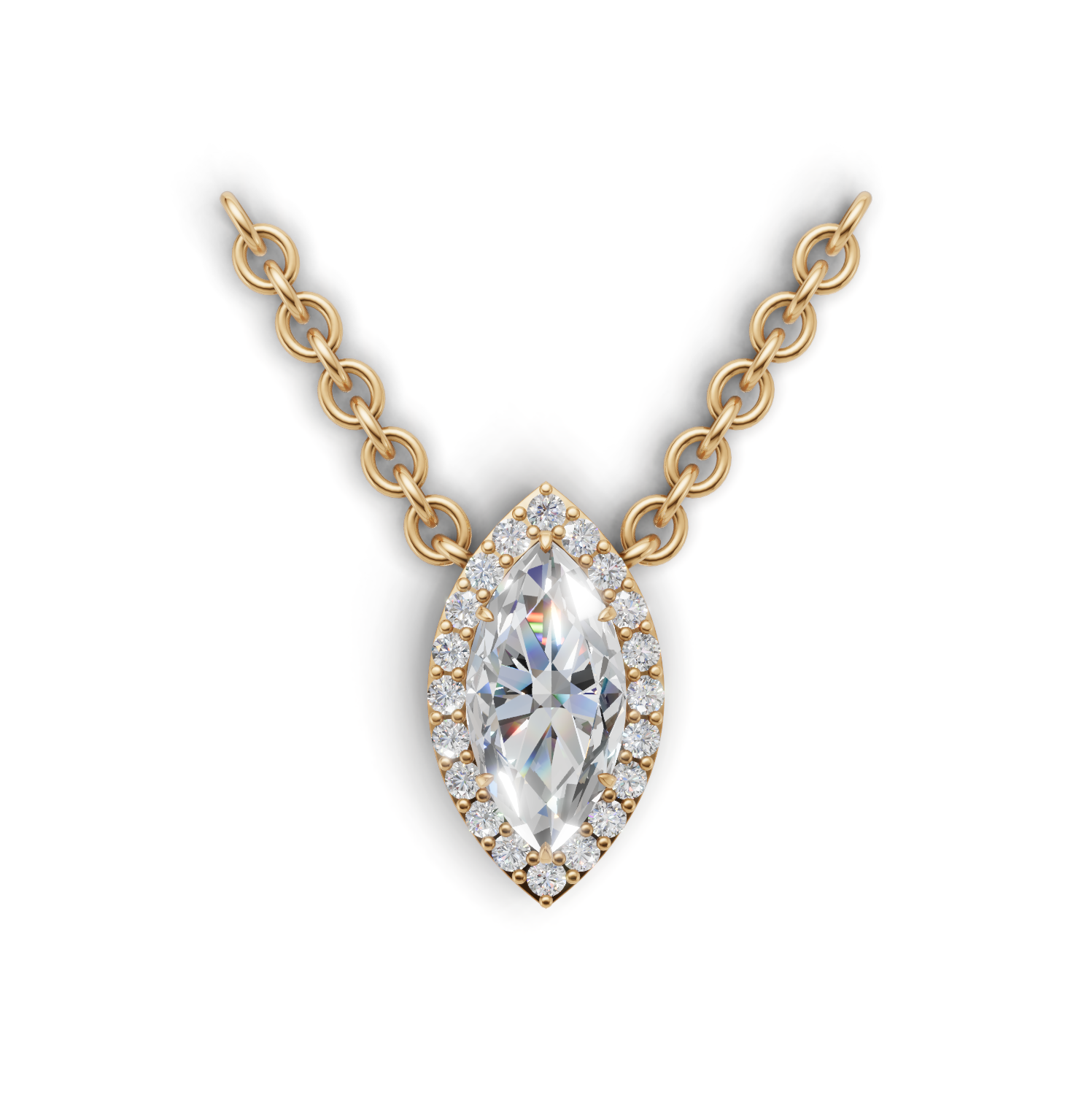 Pendant Marquise Halo K14 Yellow Gold 1ct