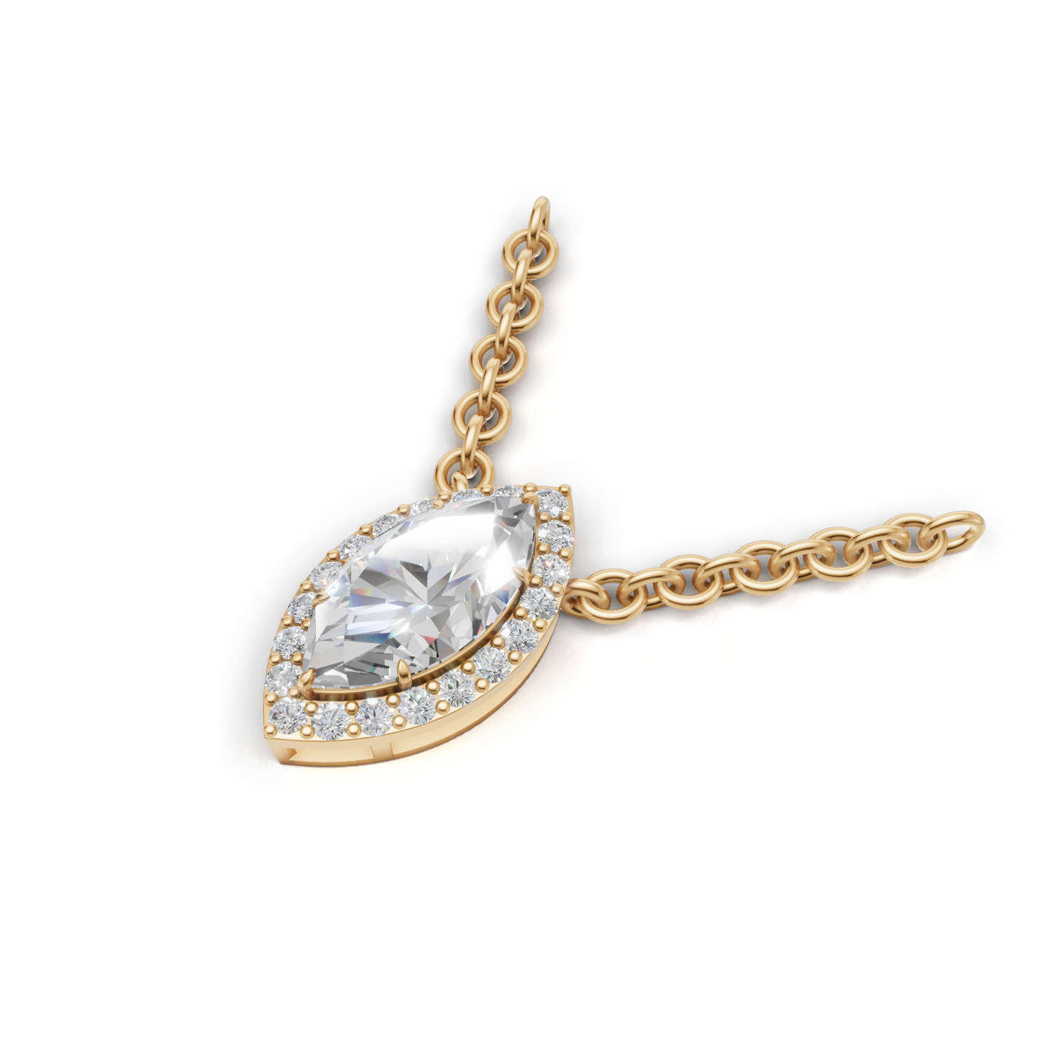 Pendant Marquise Halo K14 Yellow Gold 1ct