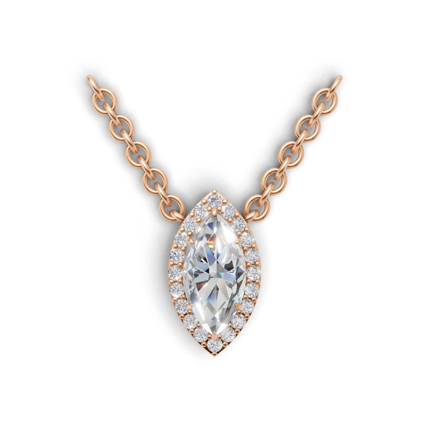 Pendant Marquise Halo K18 Pink Gold 1ct
