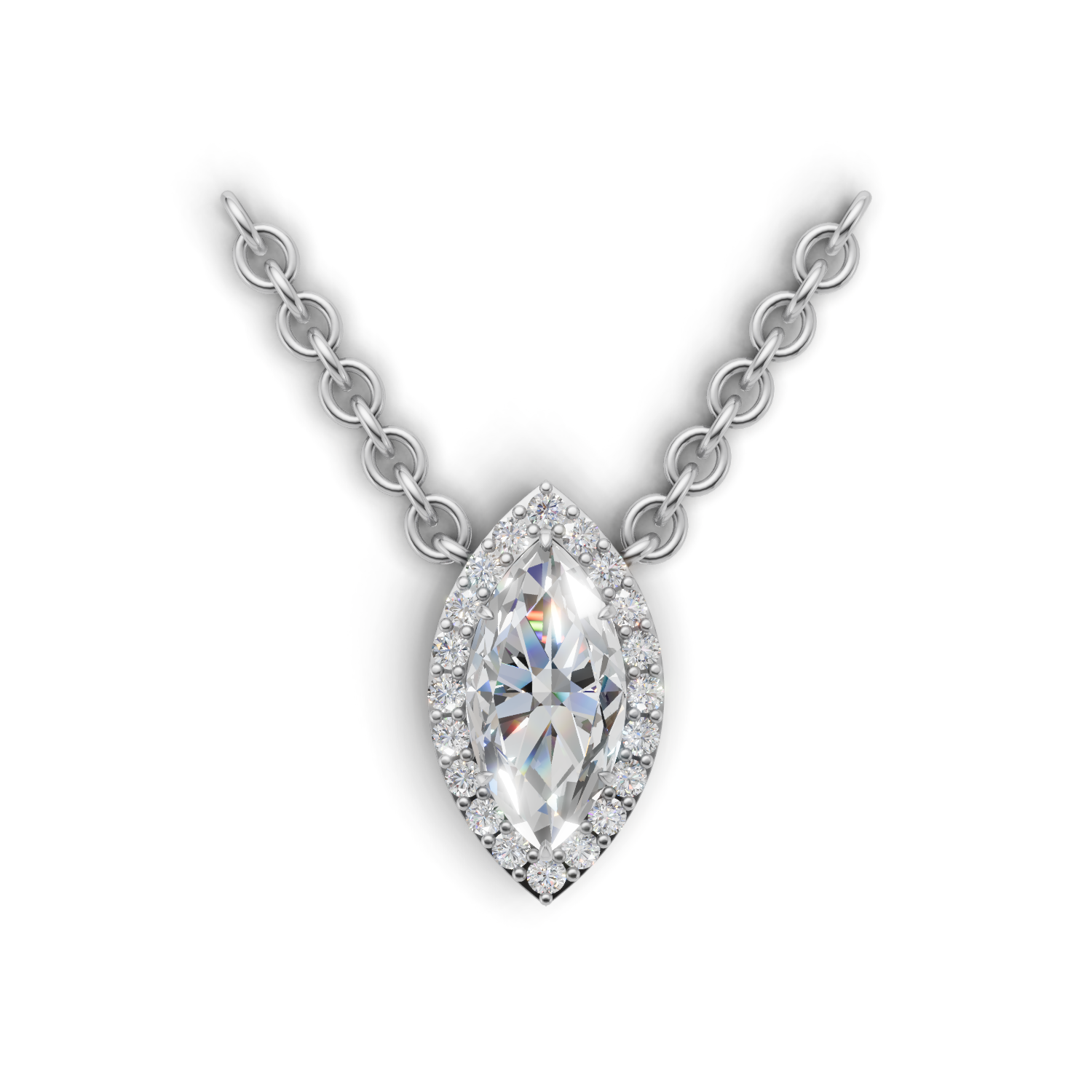 Pendant Marquise Halo 18k White Gold 1ct