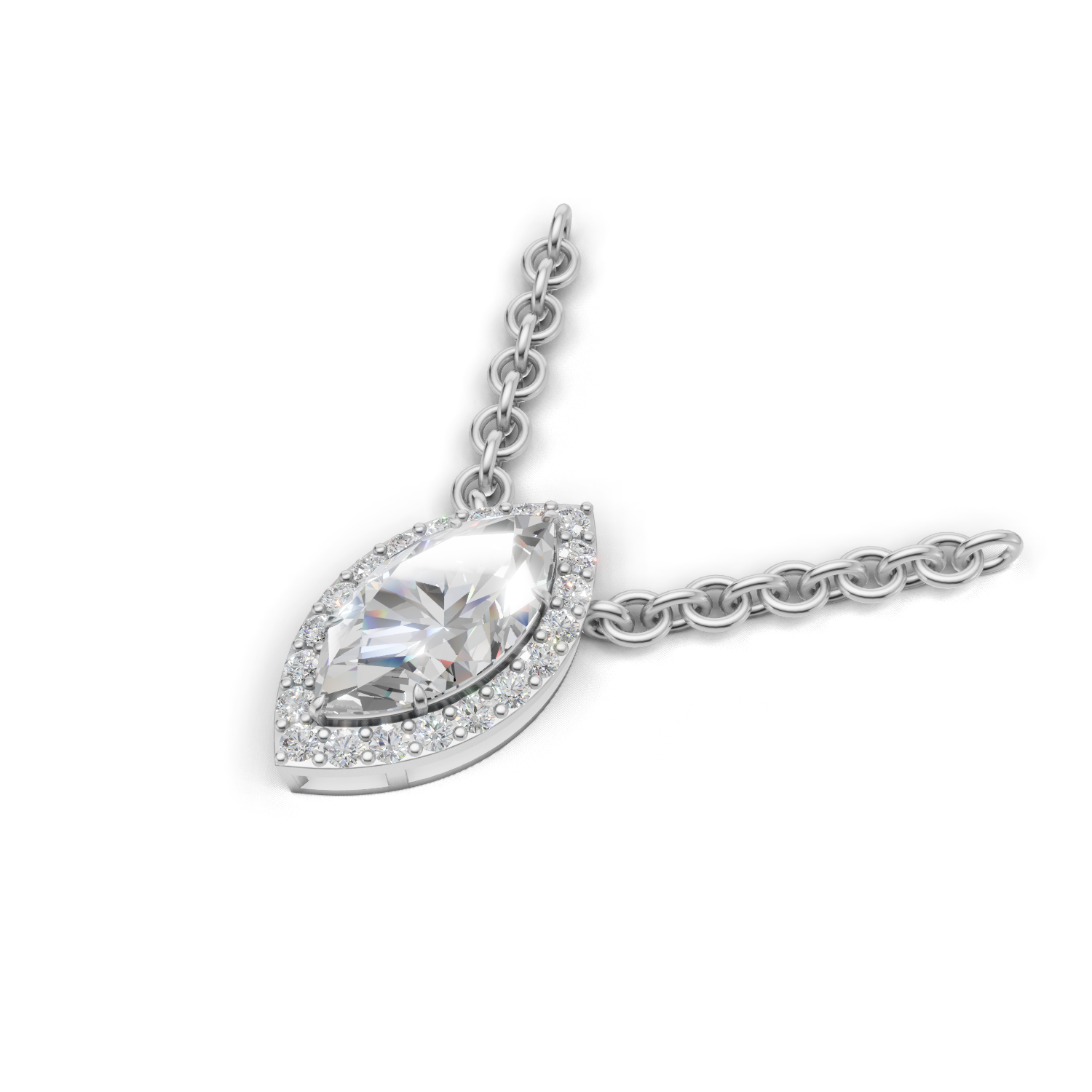 Pendant Marquise Halo 18k White Gold 1ct