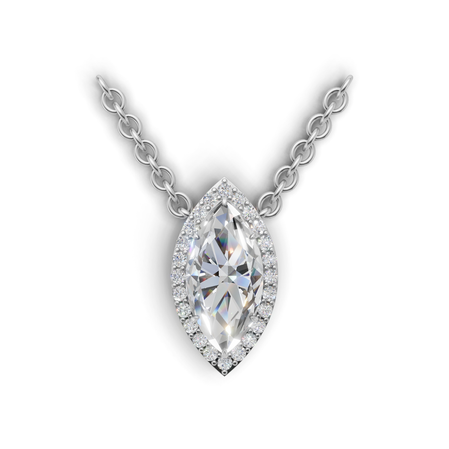 Pendant Marquise Halo 18k White Gold 2ct
