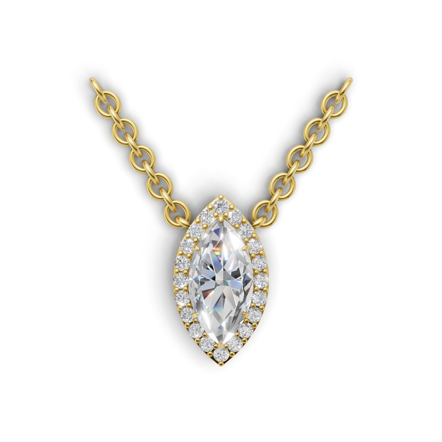 Pendant Marquise Halo 18k Yellow Gold 1ct