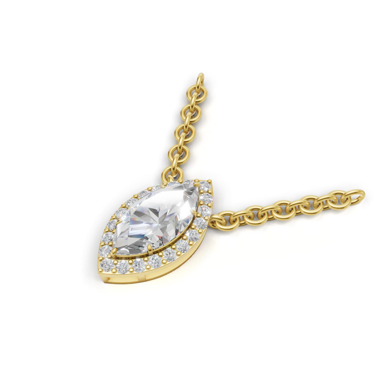 Pendant Marquise Halo 18k Yellow Gold 1ct