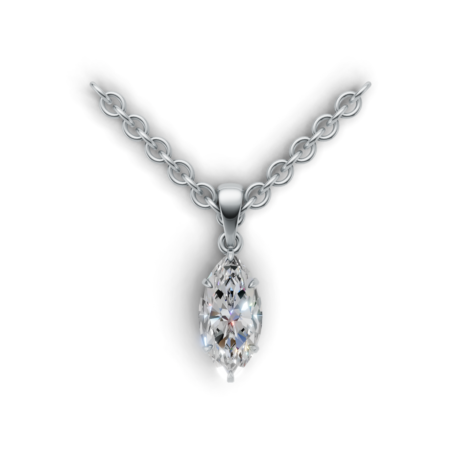 Pendant Marquise Solitaire K14 White Gold 1ct
