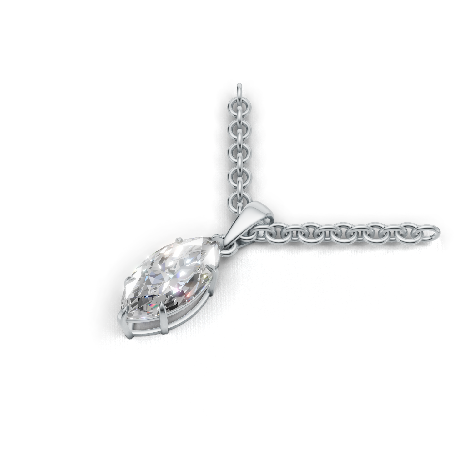 Pendant Marquise Solitaire K14 White Gold 1ct