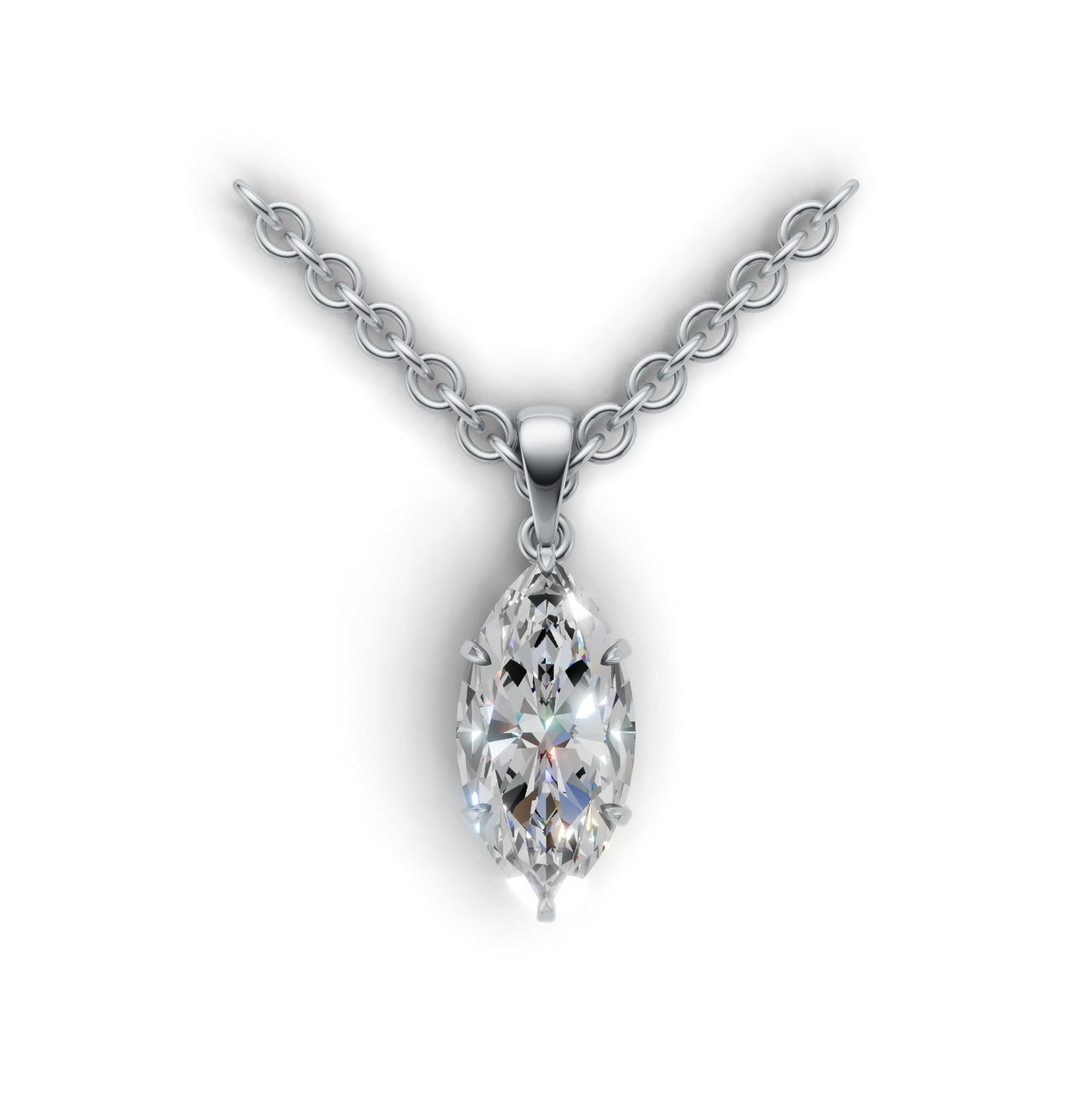 Pendant Marquise Solitaire K14 White Gold 2ct