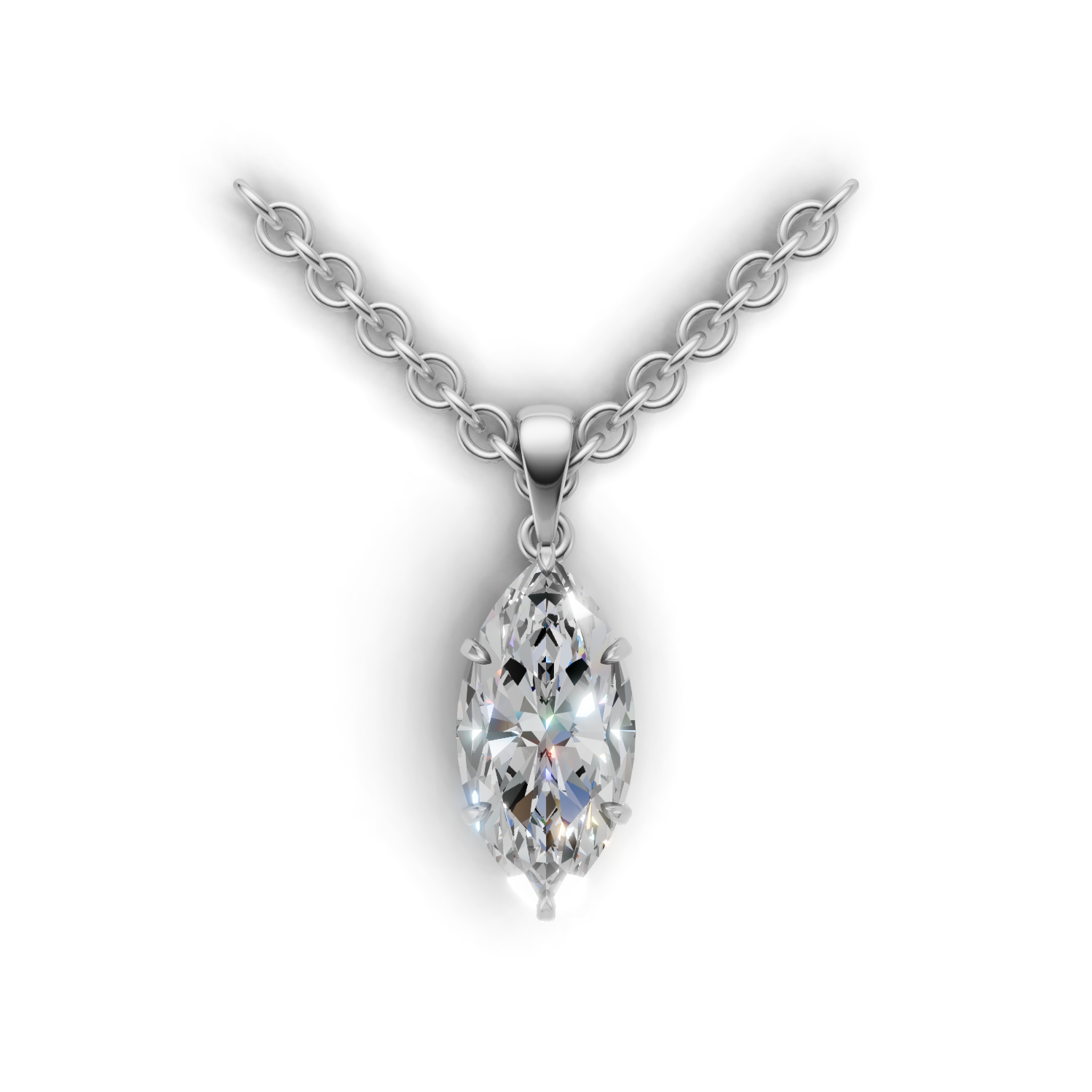 Pendant Marquise Solitaire 18k White Gold 2ct