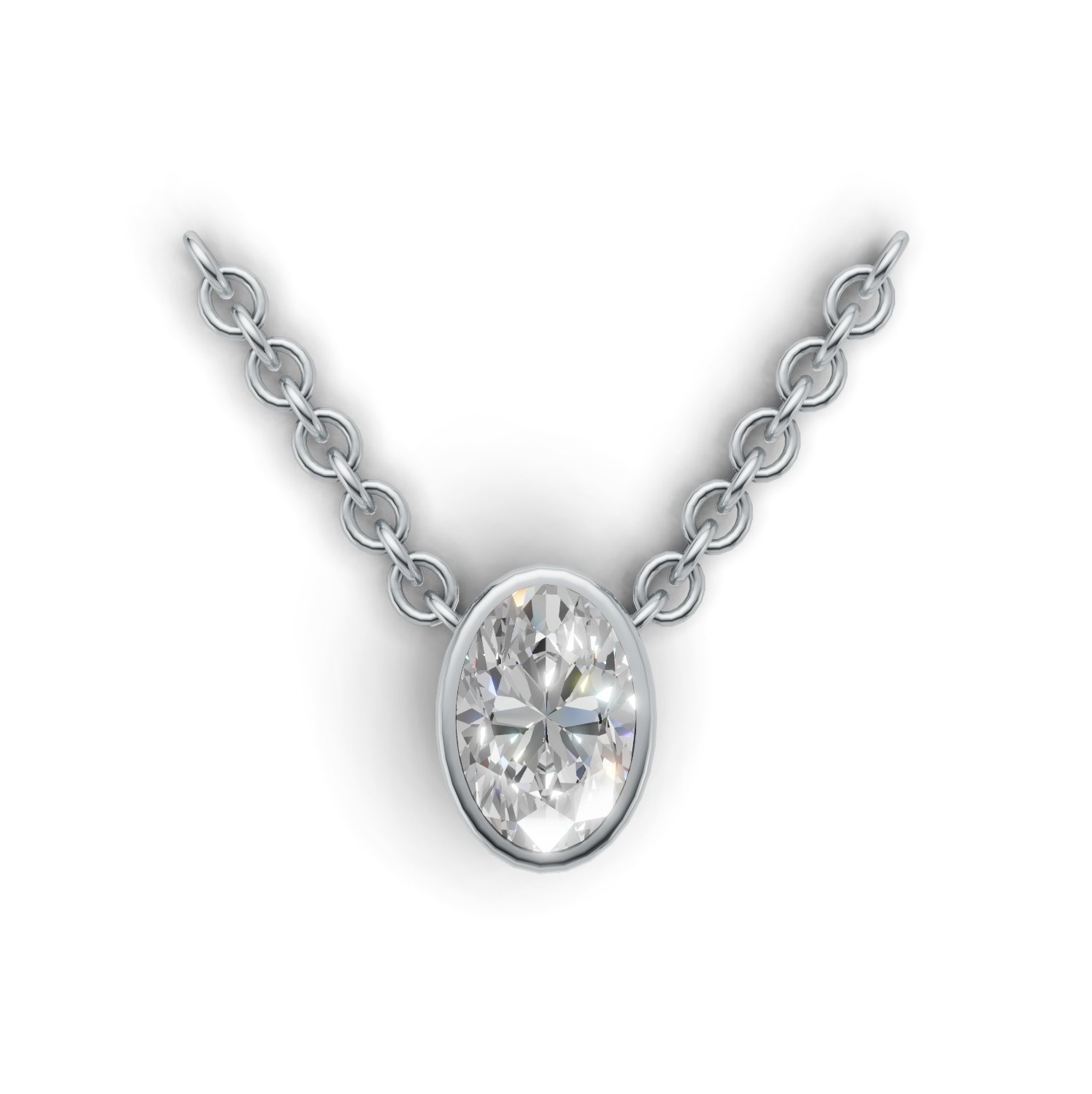 Pendant Oval Bezel K14 White Gold 1ct