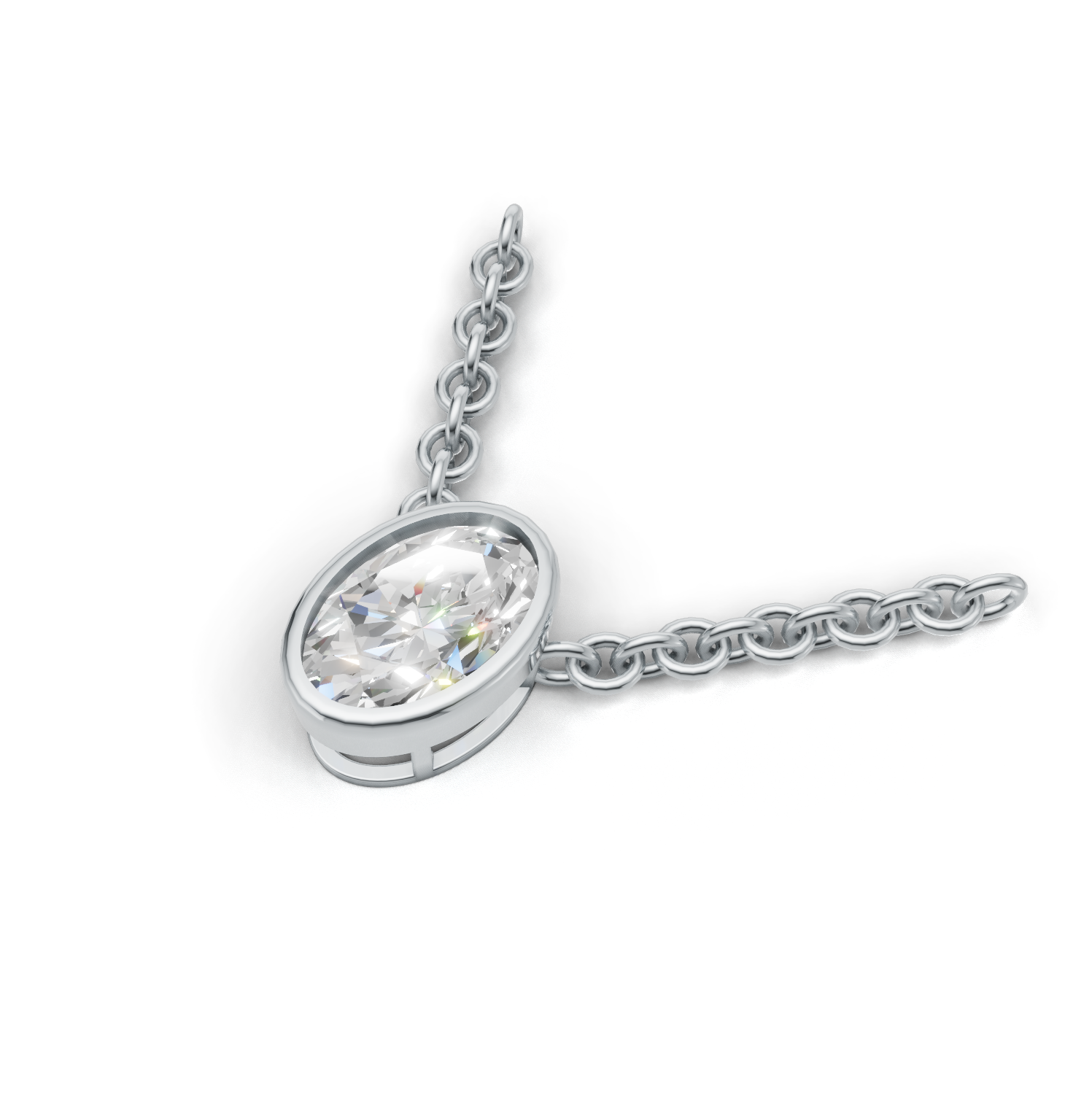 Pendant Oval Bezel K14 White Gold 1ct