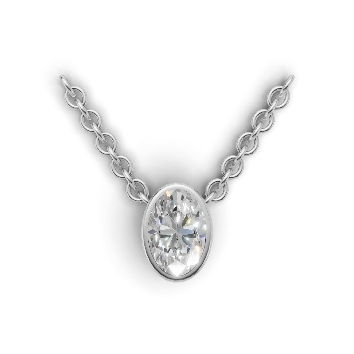 Pendant Oval Bezel 18k White Gold 1ct