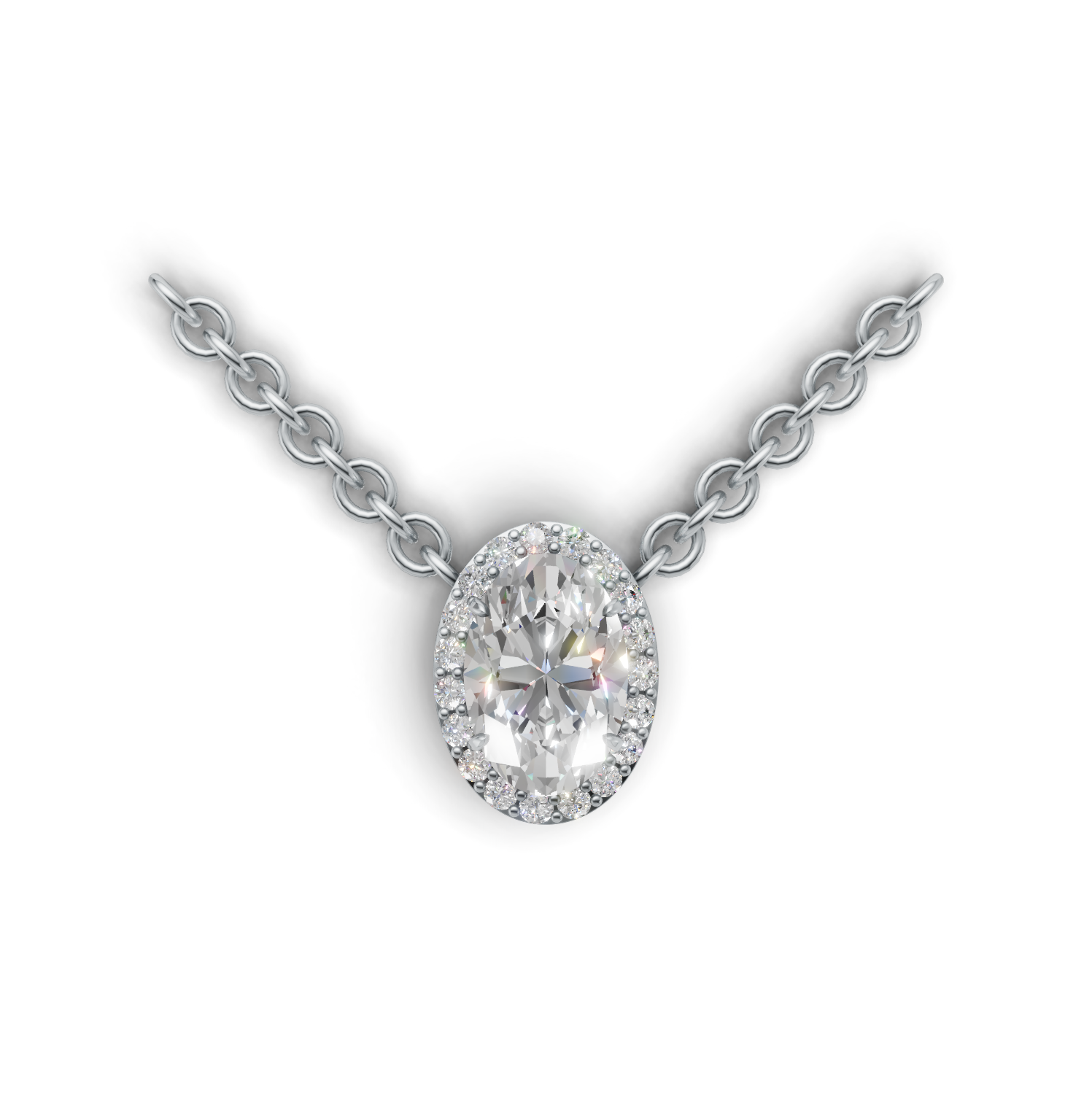 Pendant Oval Halo K14 White Gold 1ct