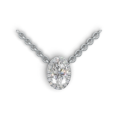 Pendant Oval Halo K14 White Gold 1ct