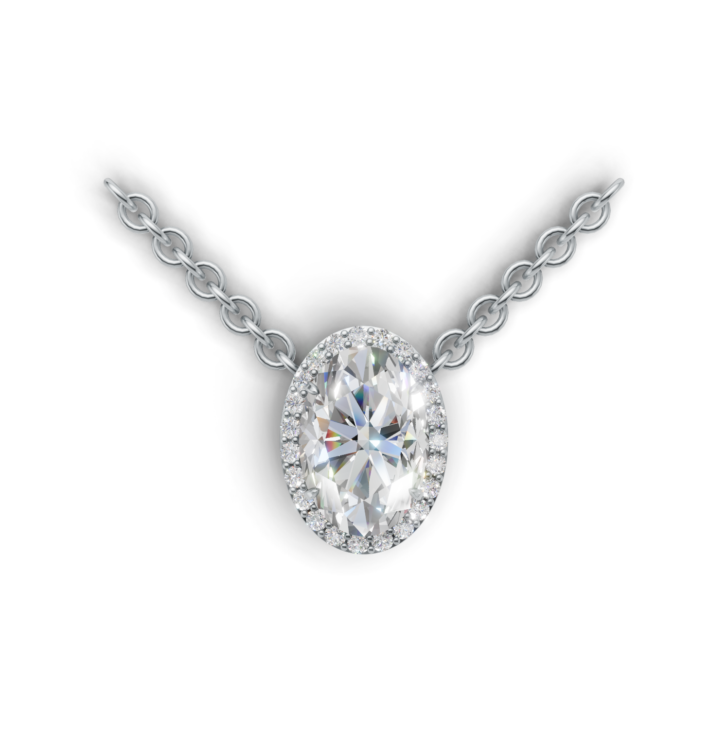 Pendant Oval Halo K14 White Gold 2ct