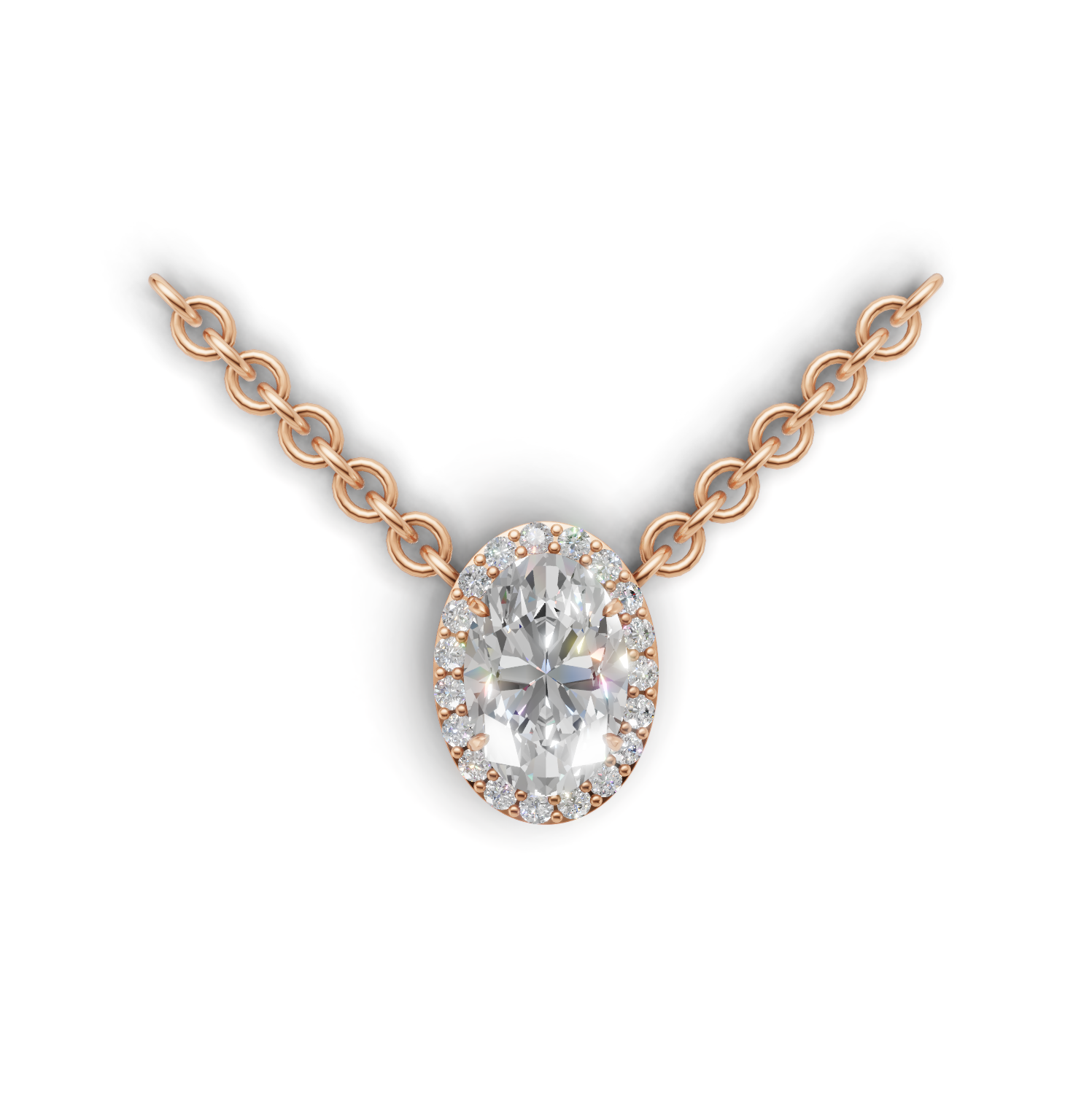Pendant Oval Halo K18 Pink Gold 1ct