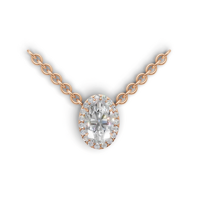 Pendant Oval Halo K18 Pink Gold 1ct