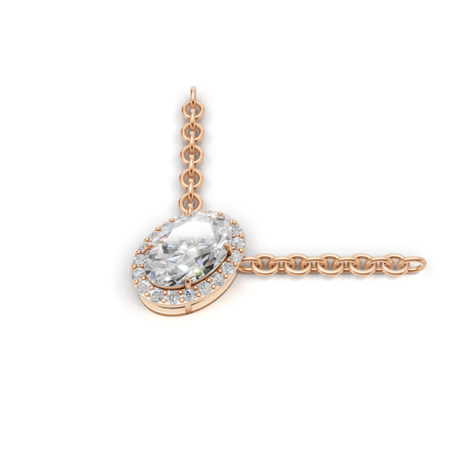 Pendant Oval Halo K18 Pink Gold 1ct