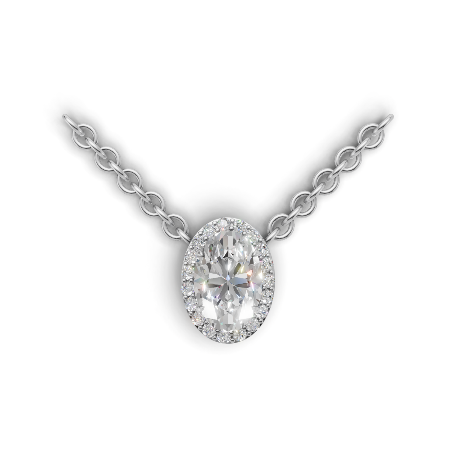 Pendant Oval Halo 18k White Gold 1ct