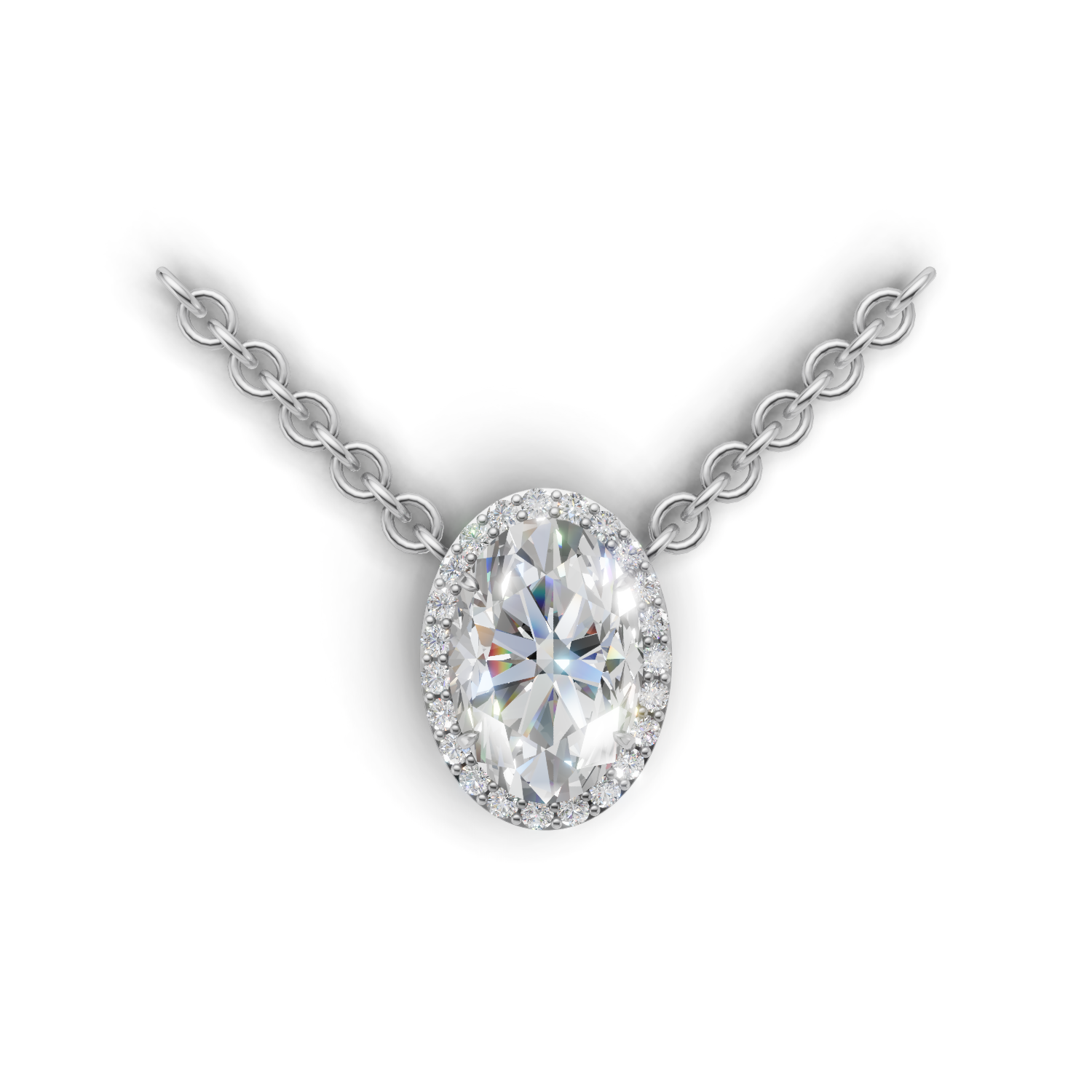 Pendant Oval Halo 18k White Gold 2ct