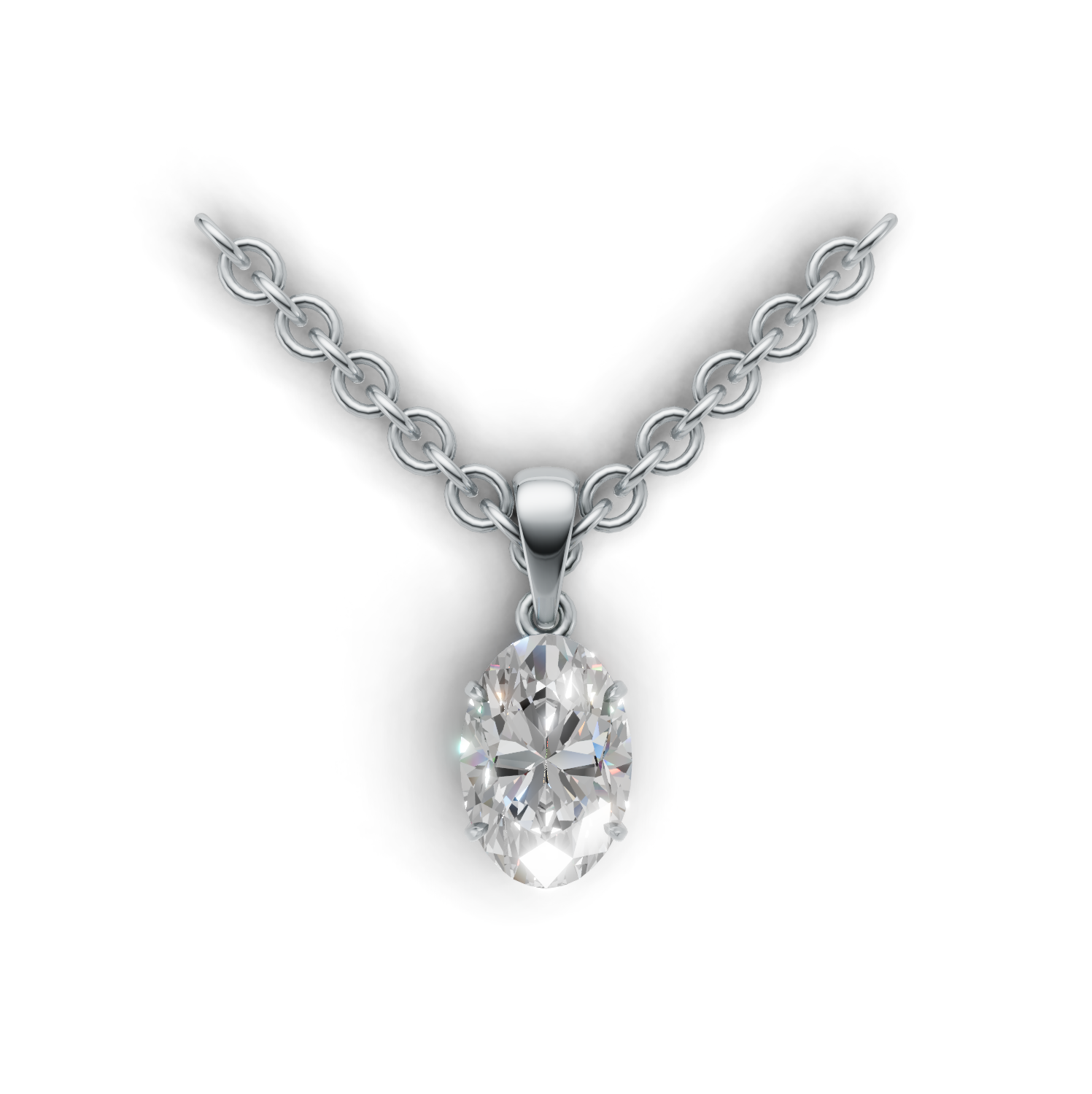 Pendant Oval Solitaire K14 White Gold 1ct