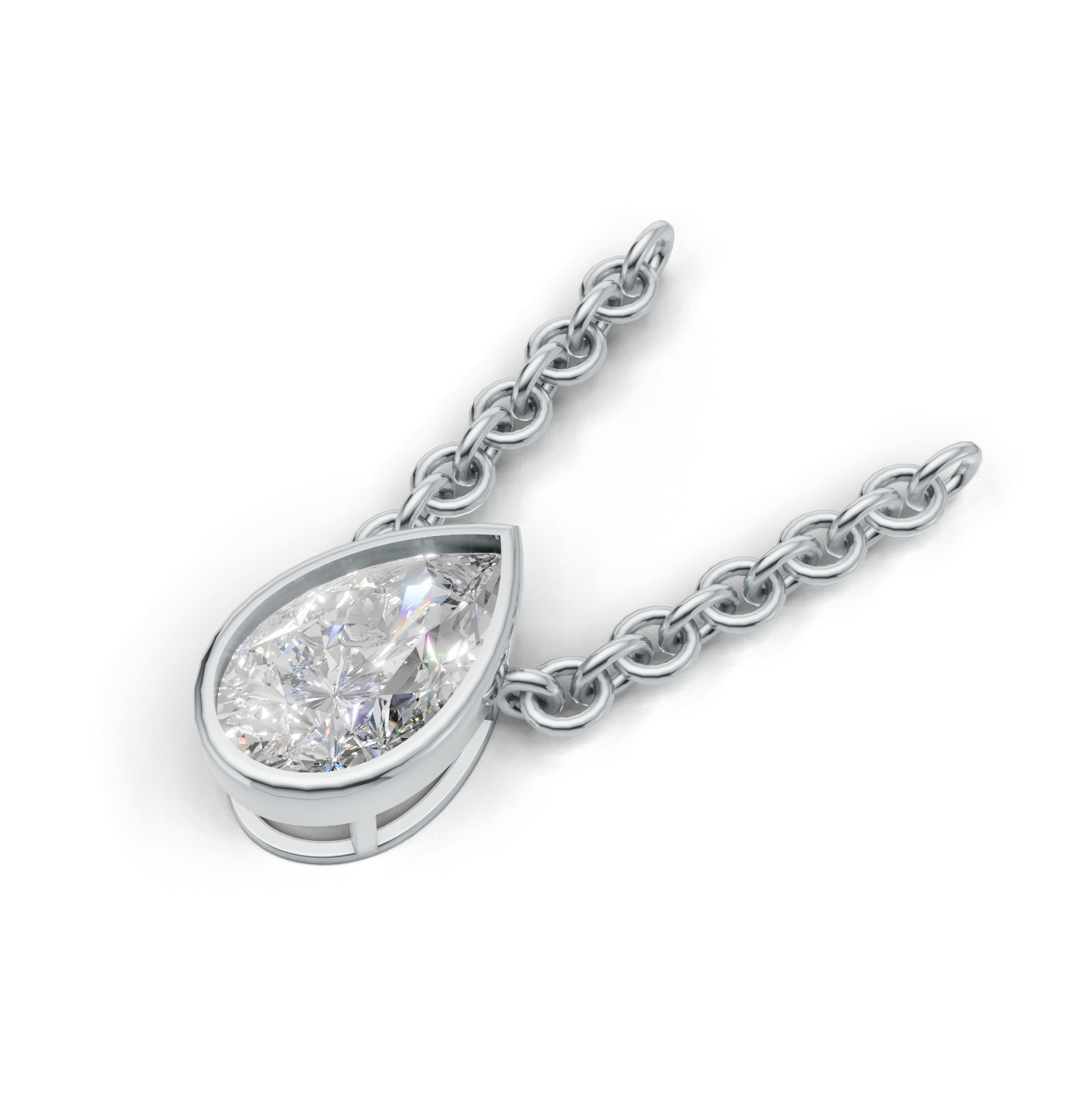 Pendant Pear Bezel K14 White Gold 1ct