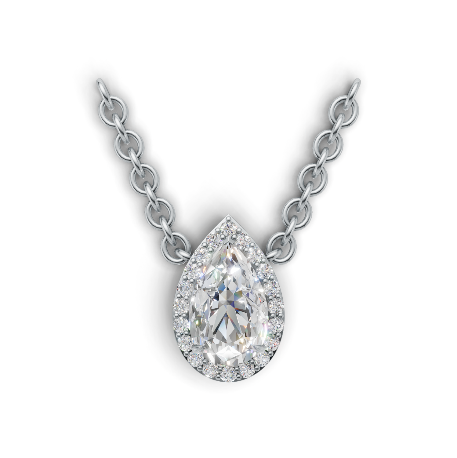 Pendant Pear Halo K14 White Gold 1ct