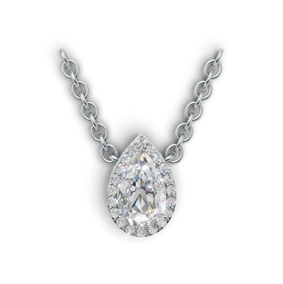 Pendant Pear Halo K14 White Gold 1ct