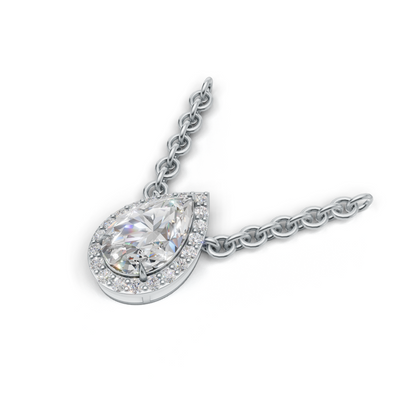Pendant Pear Halo K14 White Gold 1ct