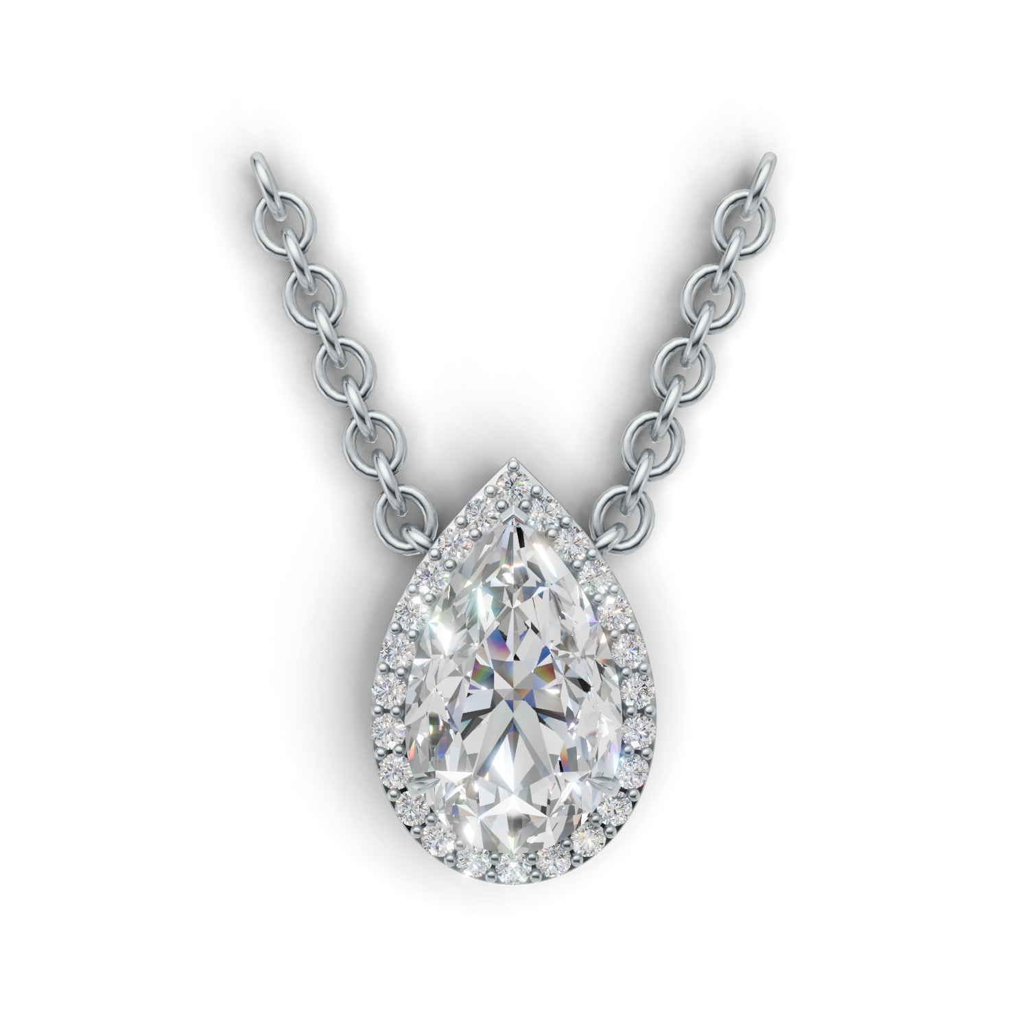 Pendant Pear Halo K14 White Gold 2ct