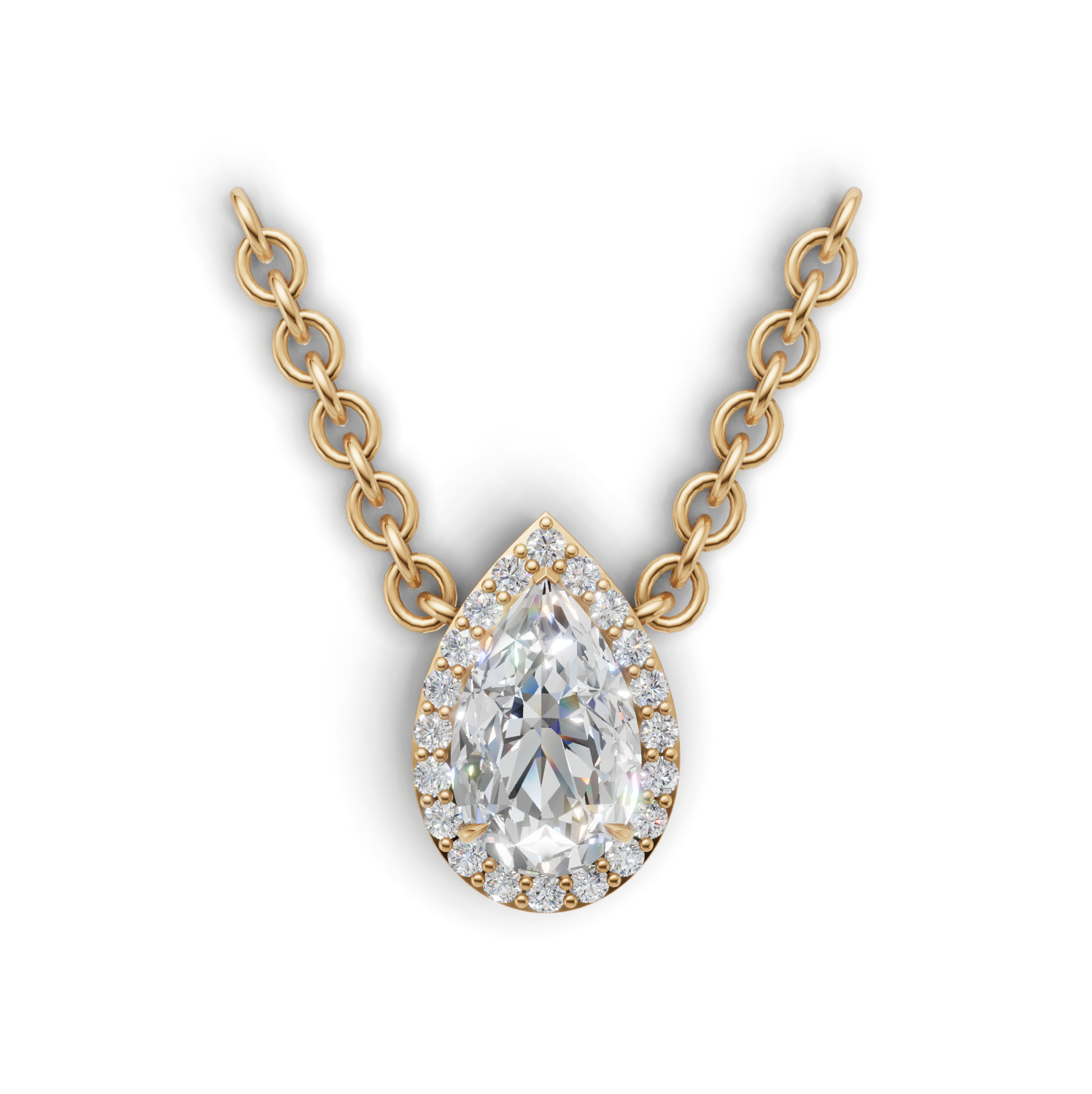 Pendant Pear Halo K14 Yellow Gold 1ct