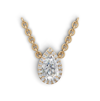 Pendant Pear Halo K14 Yellow Gold 1ct