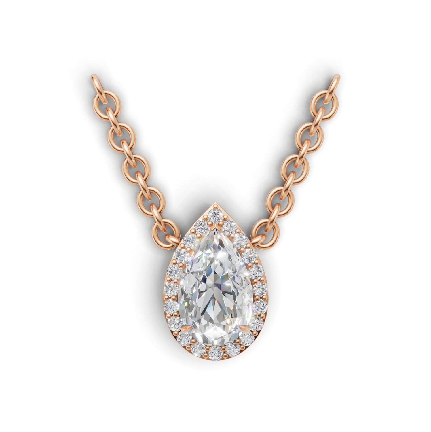 Pendant Pear Halo K18 Pink Gold 1ct