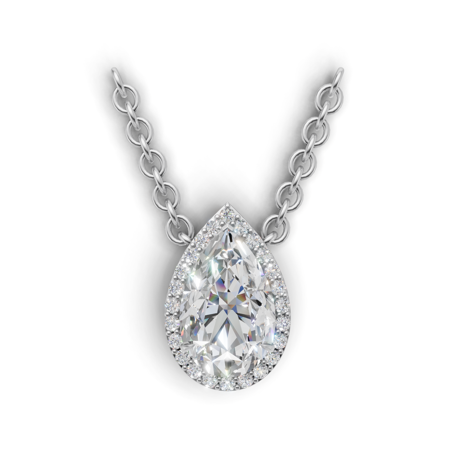 Pendant Pear Halo 18k White Gold 2ct
