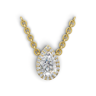 Pendant Pear Halo 18k Yellow Gold 1ct