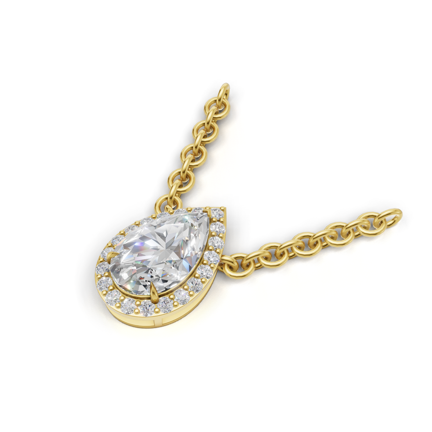 Pendant Pear Halo 18k Yellow Gold 1ct
