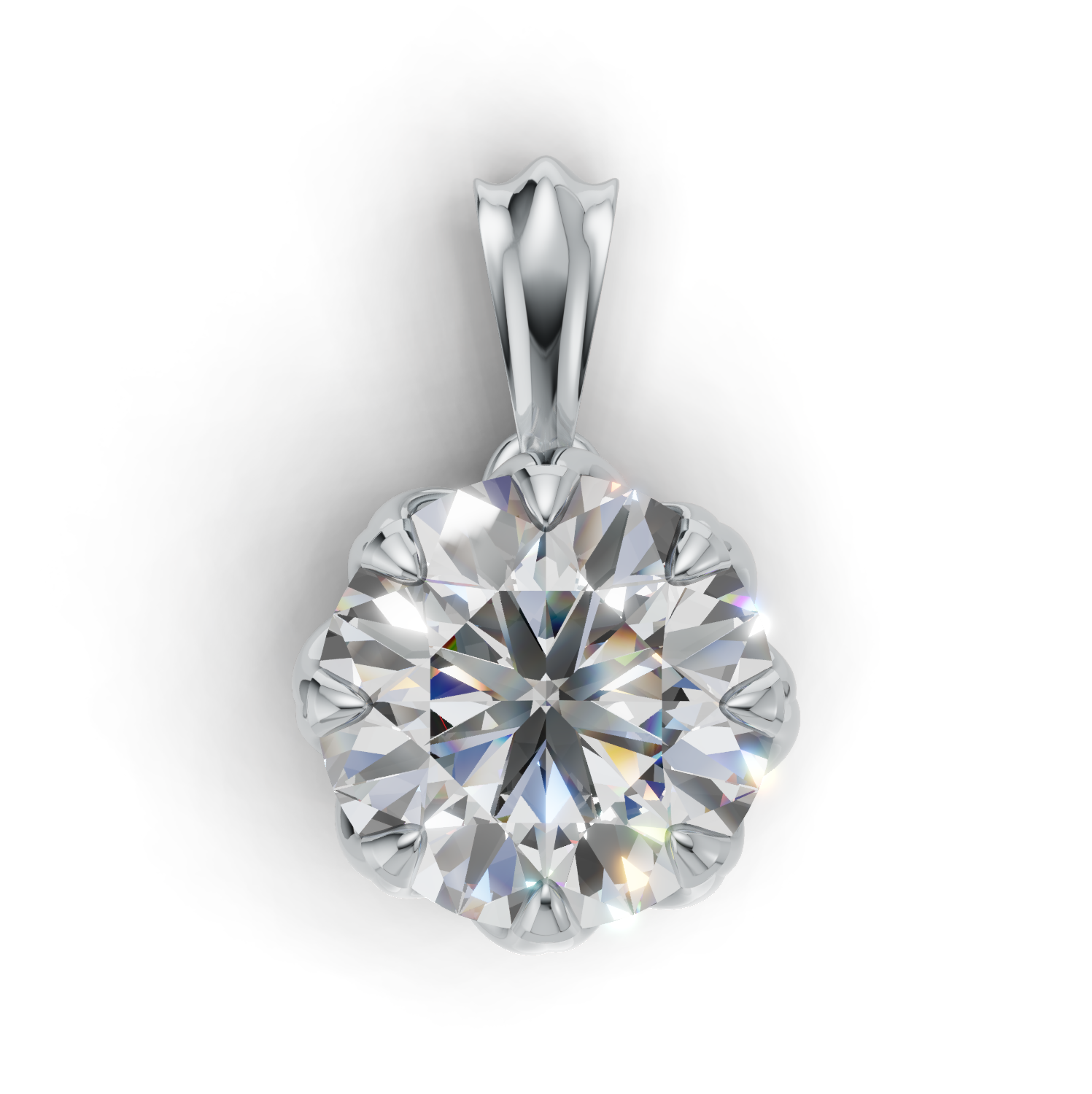 Portuguese Cut Pendant Solitaire K14 White Gold 1.5ct