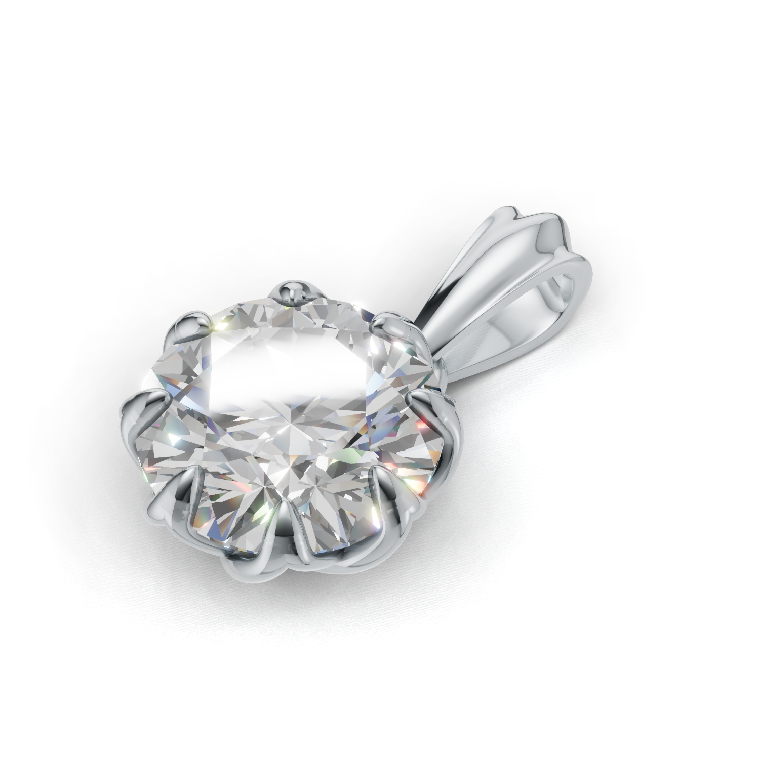 Portuguese Cut Pendant Solitaire K14 White Gold 1ct