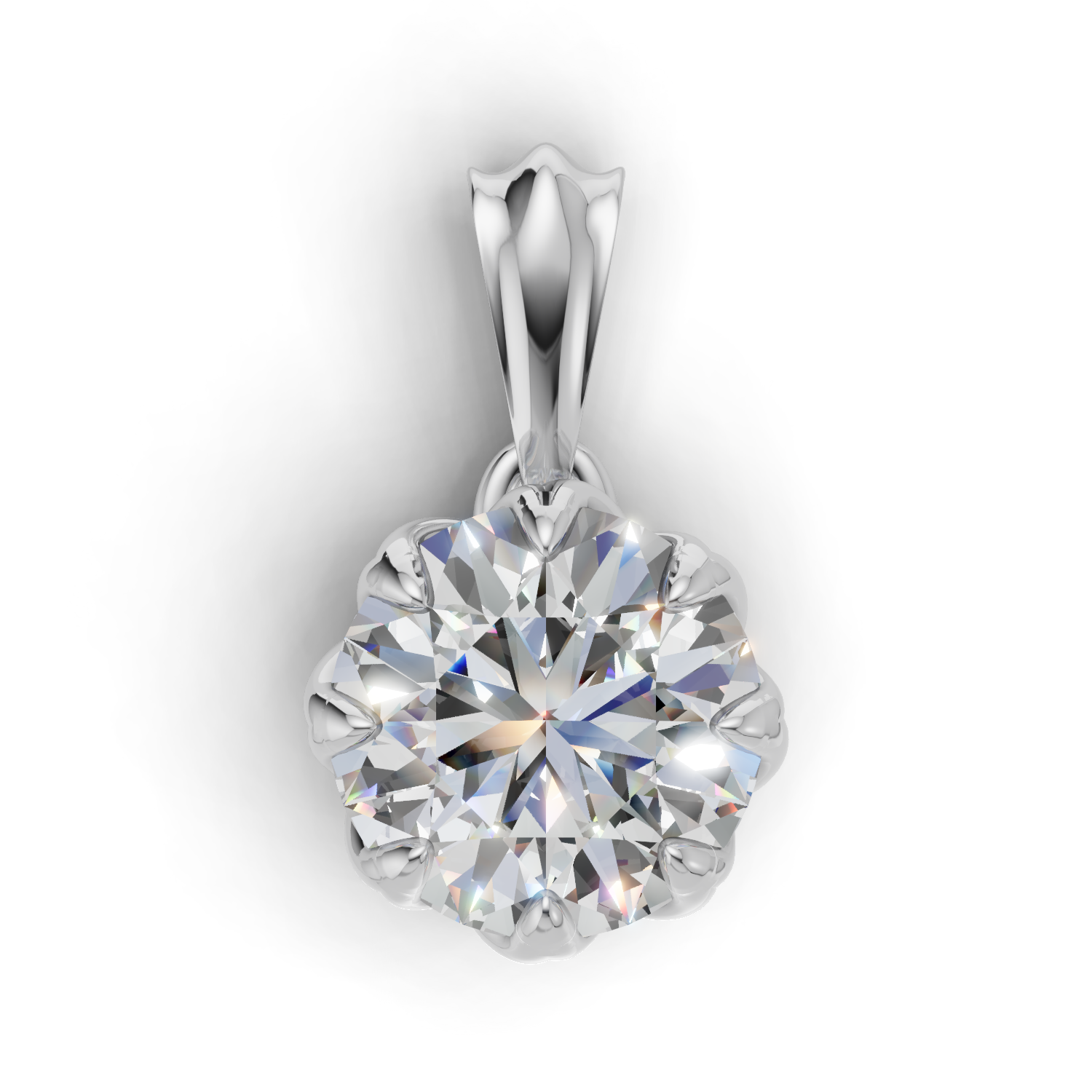 Portuguese Cut Pendant Solitaire 18k White Gold 1ct