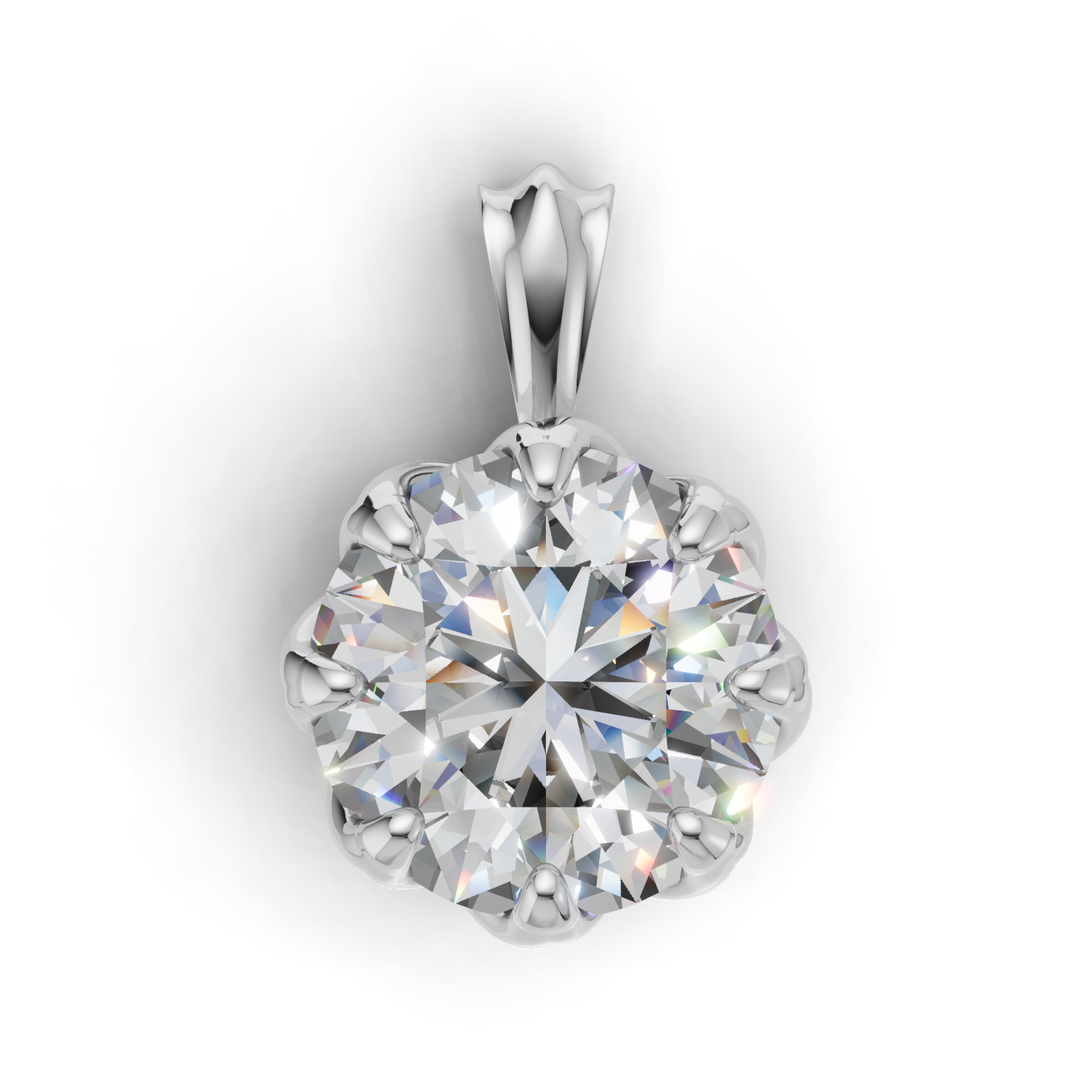 Portuguese Cut Pendant Solitaire 18k White Gold 2ct