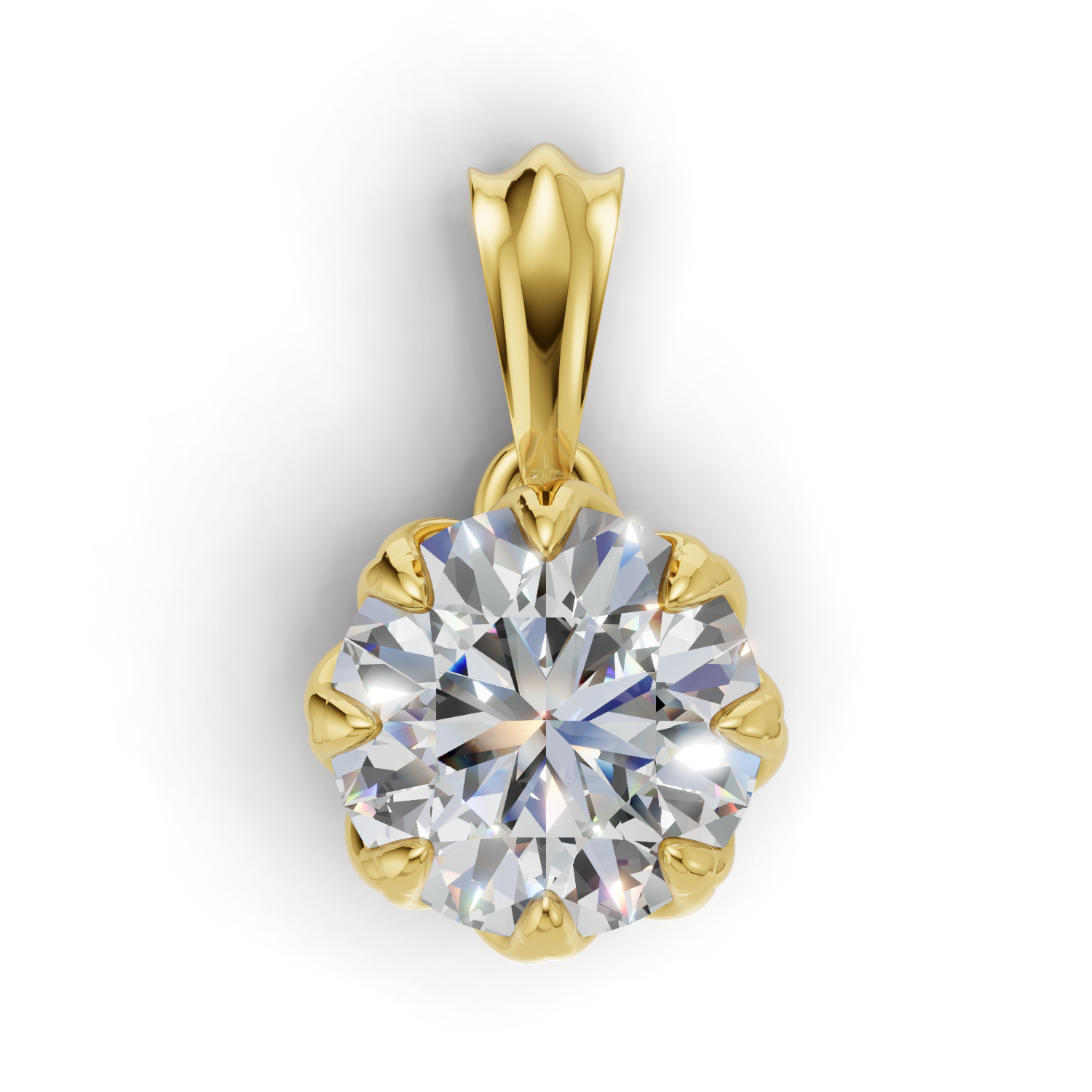 Portuguese Cut Pendant Solitaire 18k Yellow Gold 1ct