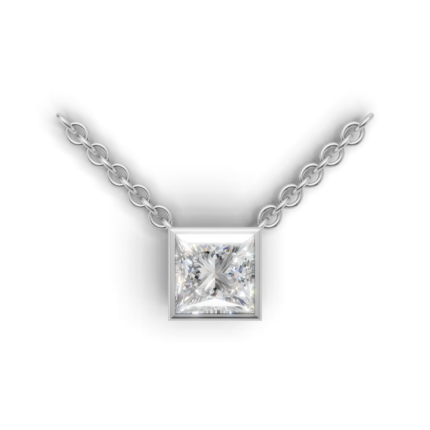 Pendant Princess Bezel 18k White Gold 2ct