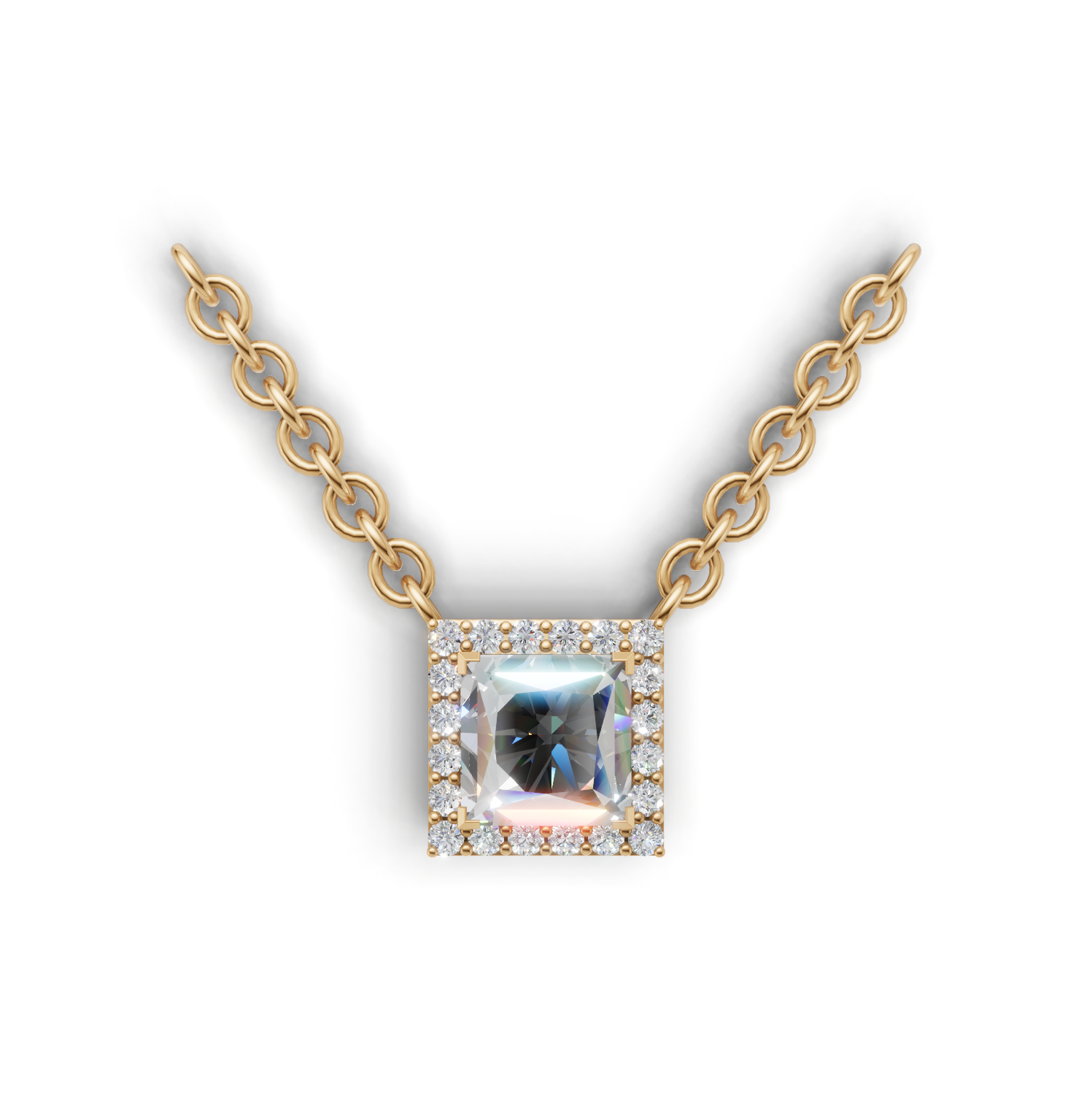 Pendant Princess Halo K14 Yellow Gold 1ct