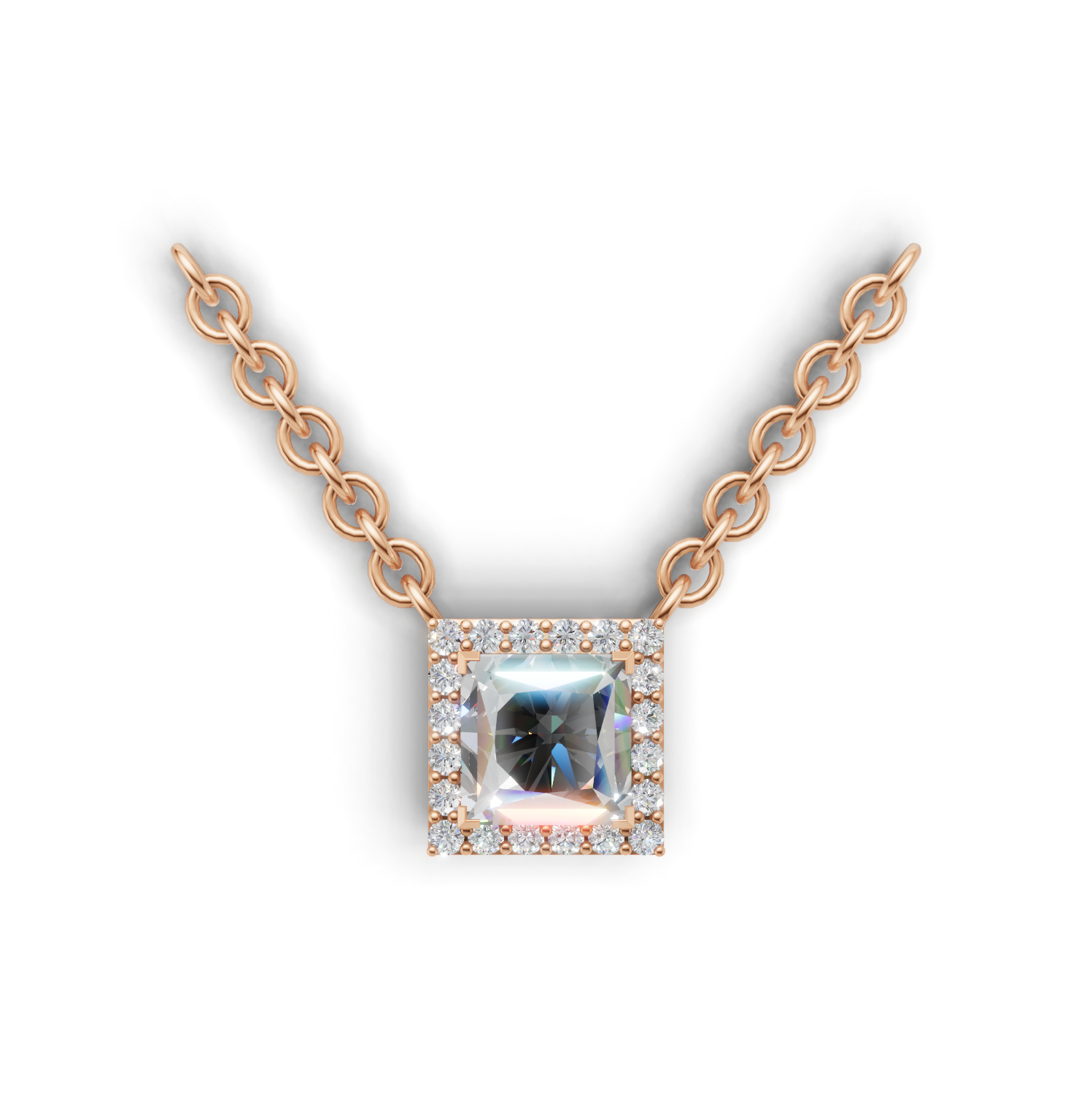 Pendant Princess Halo K18 Pink Gold 1ct