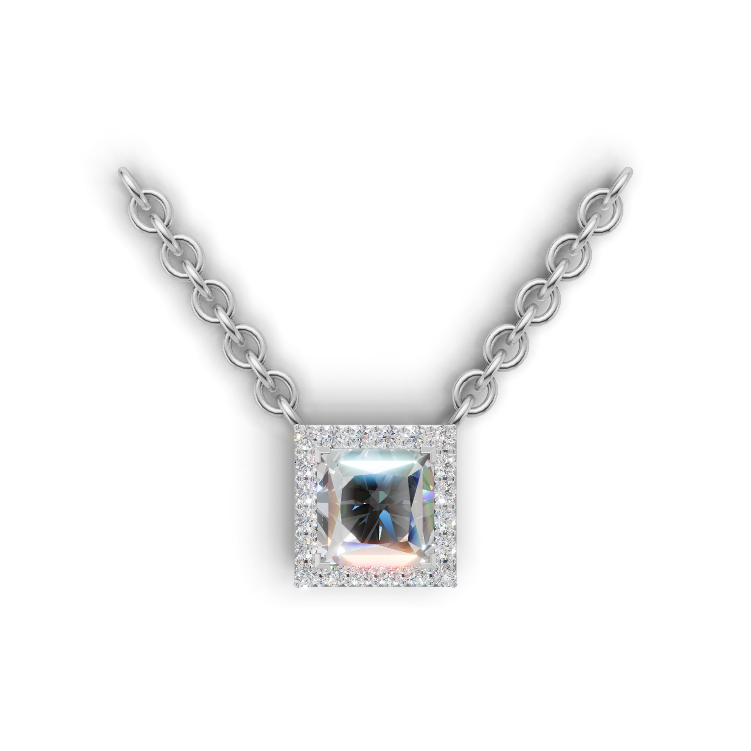 Pendant Princess Halo 18k White Gold 1ct