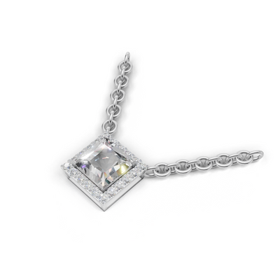 Pendant Princess Halo 18k White Gold 1ct