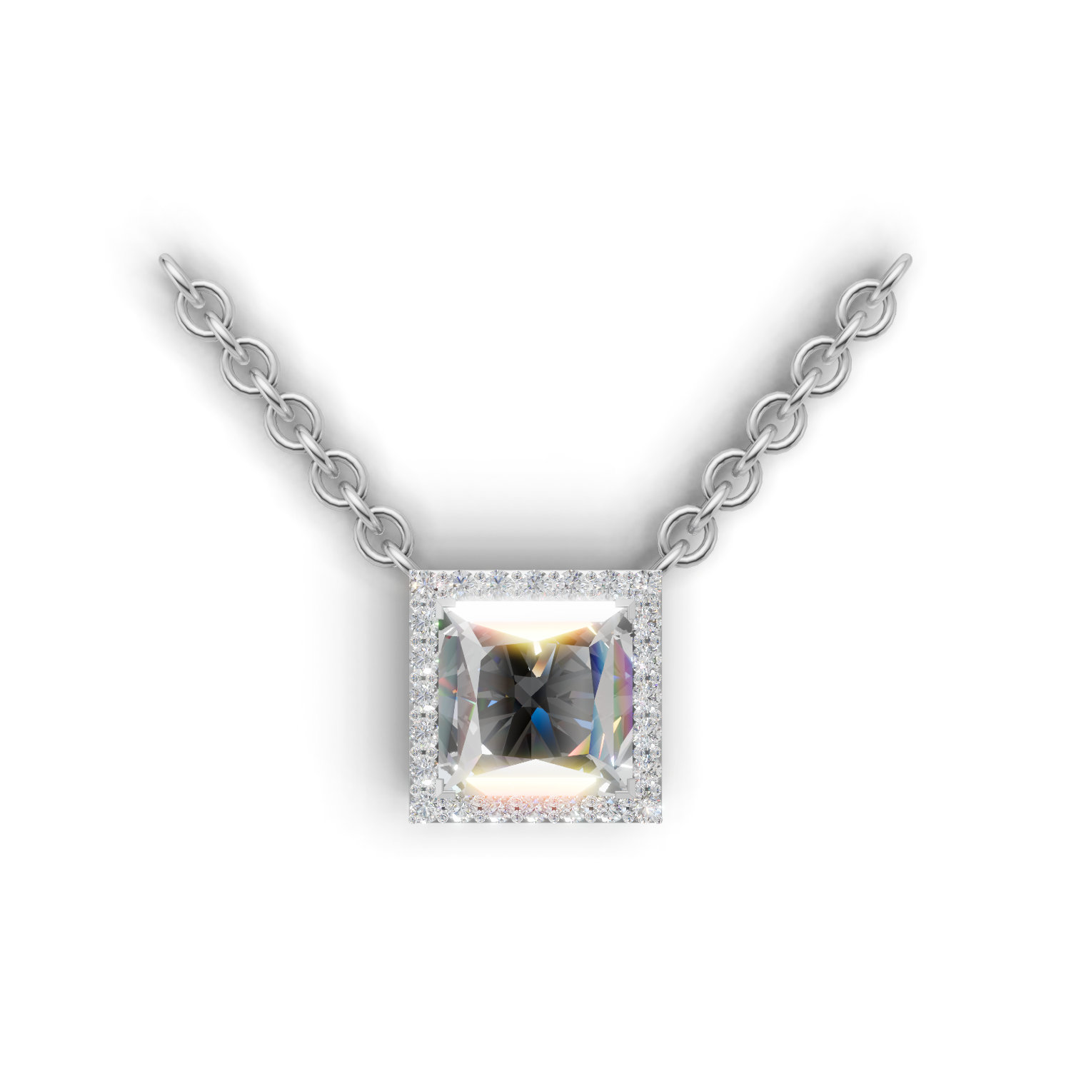 Pendant Princess Halo 18k White Gold 2ct