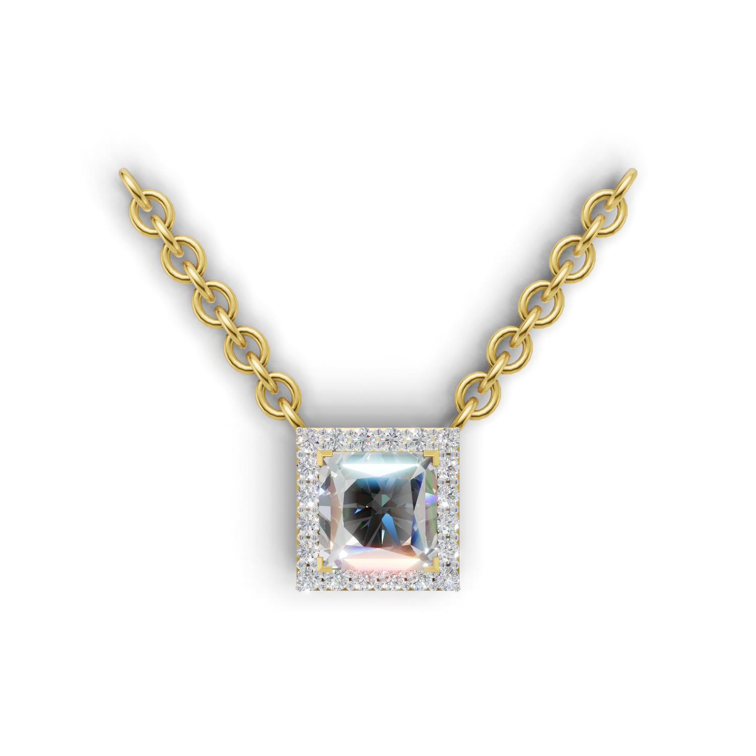 Pendant Princess Halo 18k Yellow Gold 1ct